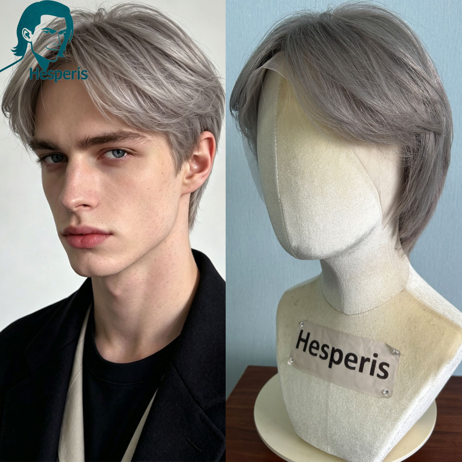 Pre Parted 13X4 Lace Front Bob Wig - Hesperis Brazilian Remy Grey Color Men