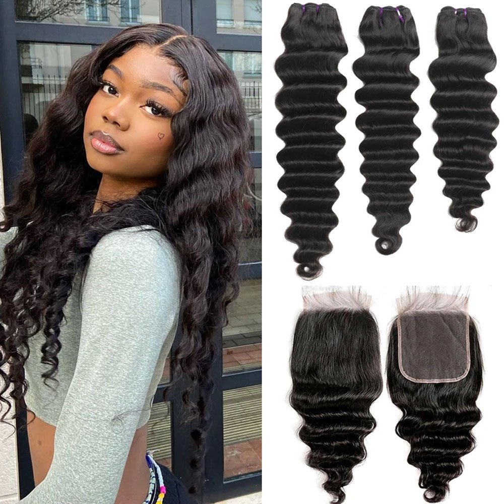Deep Wave 3 Bundles With Closure - Loose Deep Wave Bundles With Closure