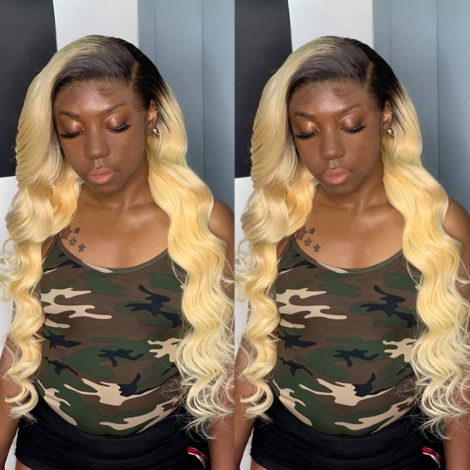 613 Blonde Body Wave Lace Front Wig - 1B 613 Blonde Ombre Human Hair