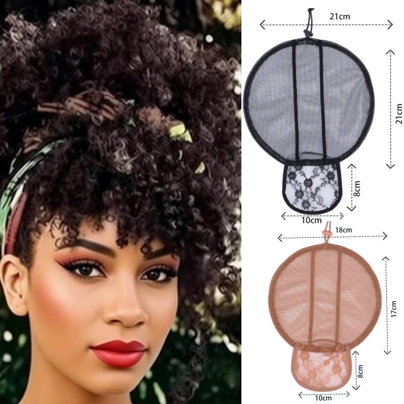Drawstring Afro Curly Puff Ponytail - 17cm Adjustable Drawstring Afro Puff Net
