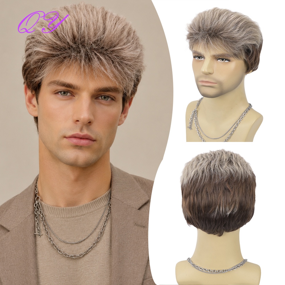 Synthetic Wigs - Synthetic Short Brown Flaxen Men's Layered