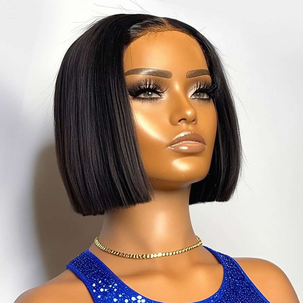 Glueless Wear And Go Human Hair Wig - 250% Density Straight Short Bob Wig