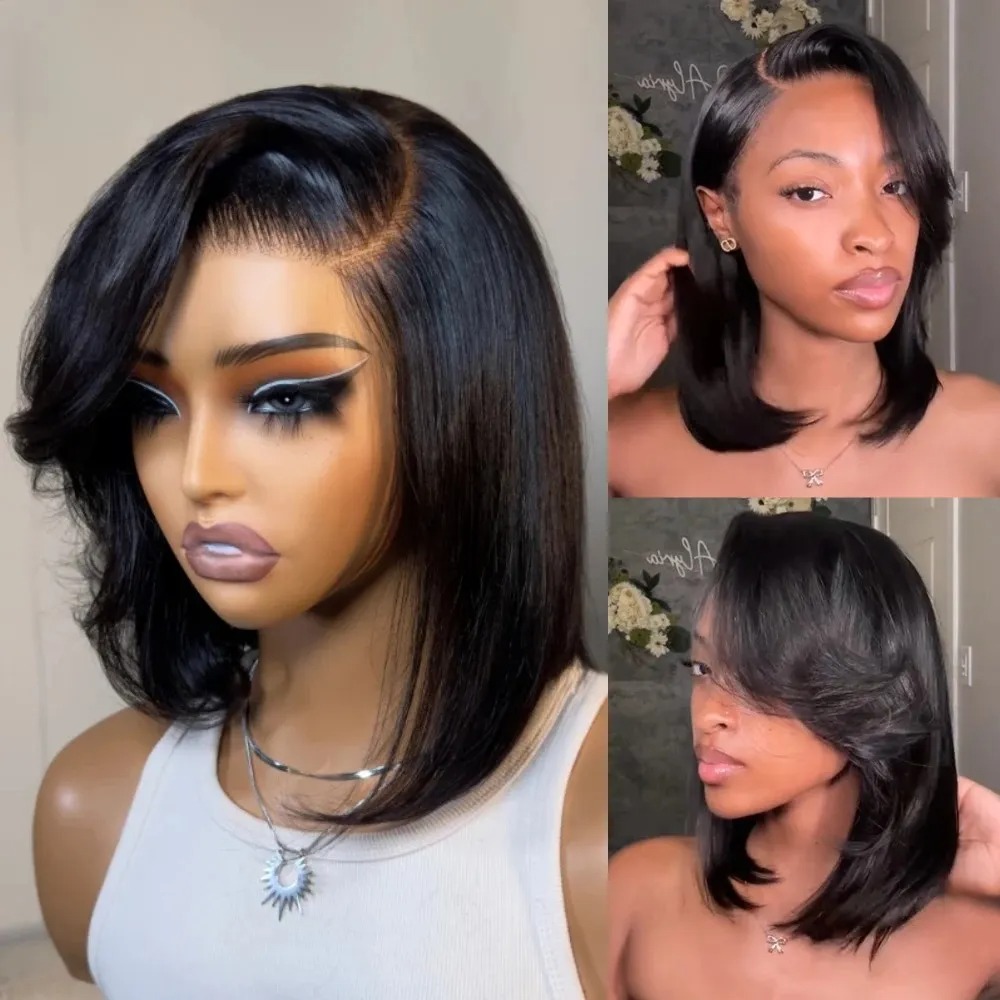 Pre Parted 13X4 Lace Front Bob Wig - Black Short Bob Straight Lace Front