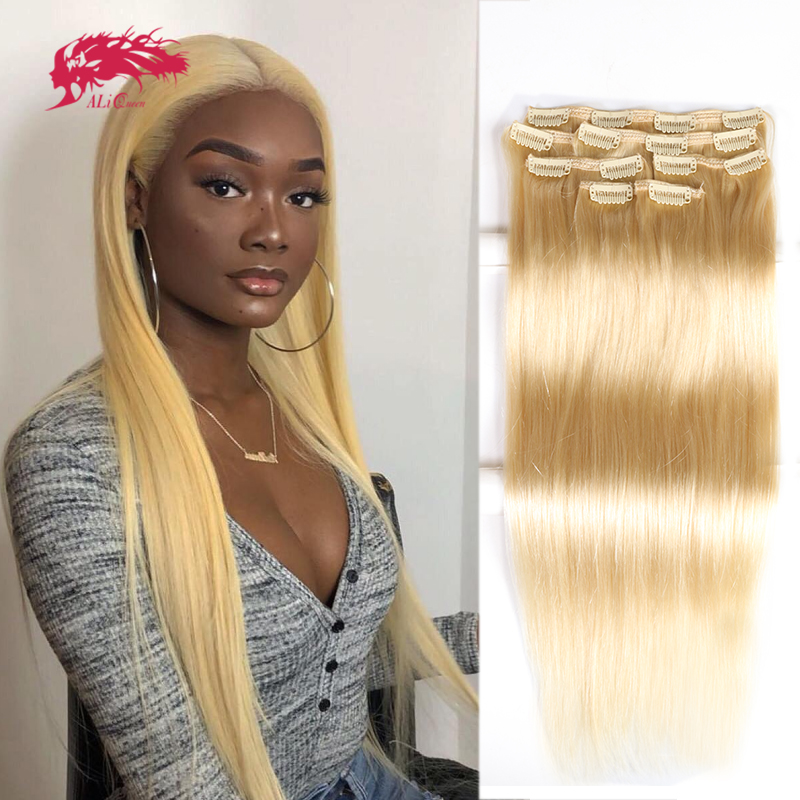 Seamless Clip In Hair Extensions Human Hair - Đen Tự Nhiên # 1B/Tóc Vàng