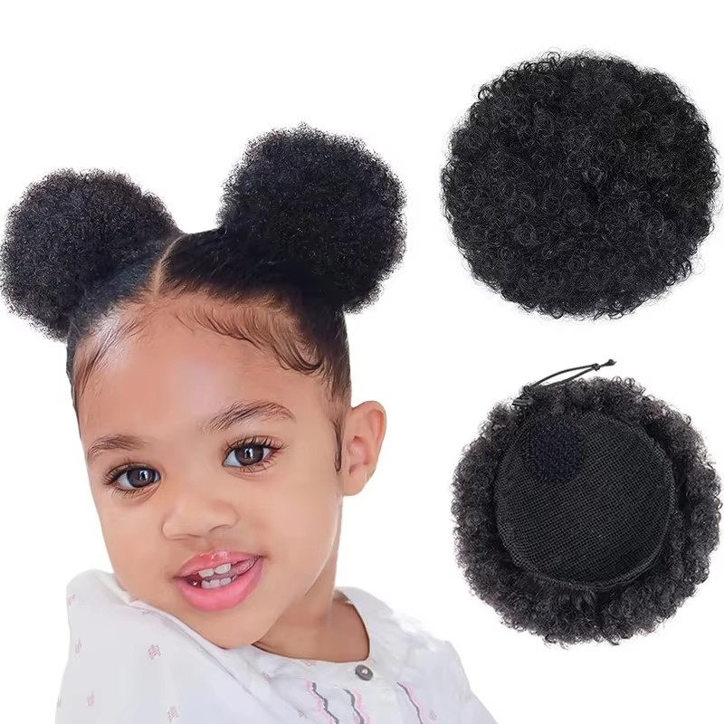 Drawstring Afro Curly Puff Ponytail - 1PC/Pack Kids Hair Puff Natural Black