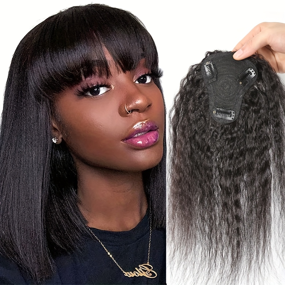 Hair Clips - Kinky Straight Topper Hair with Bangs