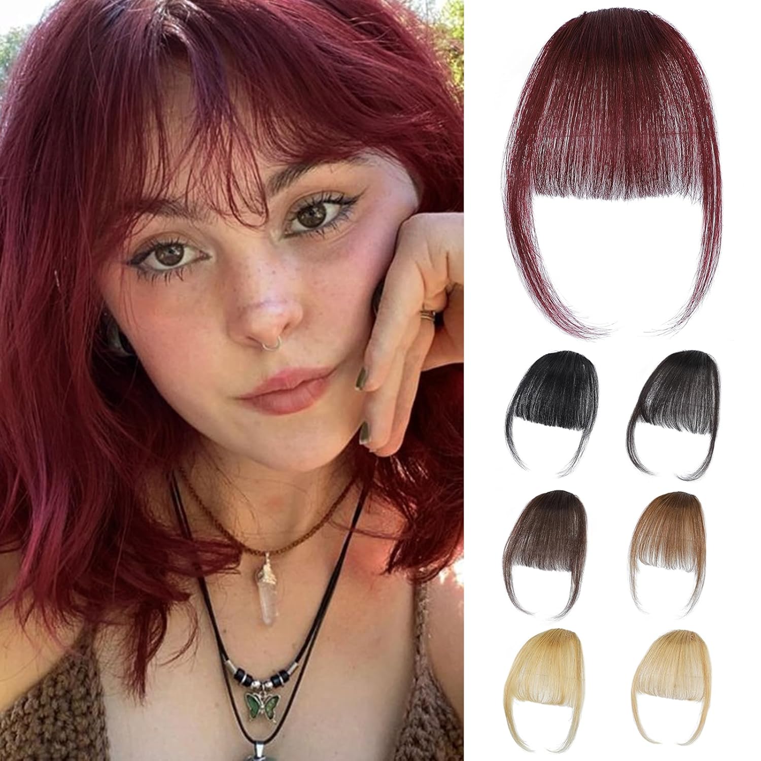 Seamless Clip In Hair Extensions Human Hair - Burgundy Clip in Bangs 100% Real
