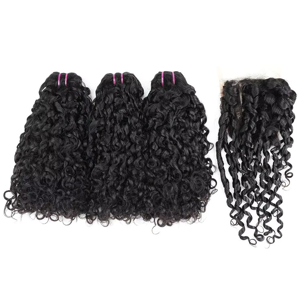 Deep Wave 3 Bundles With Closure - Pixie Curl Hair Bundles with Closure