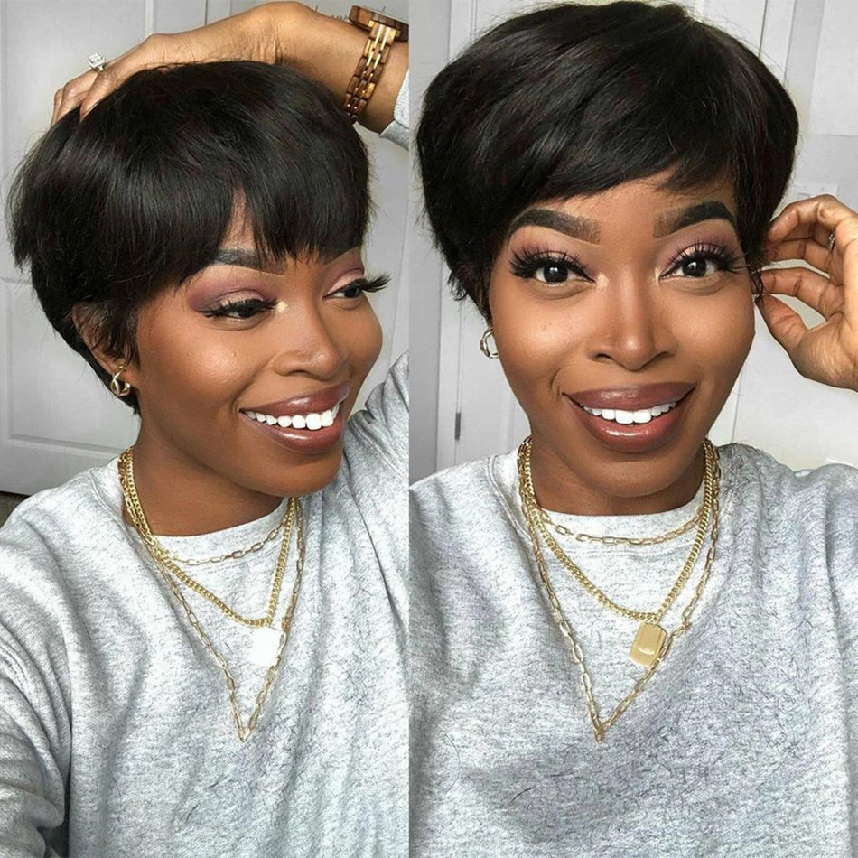 Ngắn Tóc Tóc Giả Pixie Cắt Thẳ - đánh giá và giá Short Pixie Cut Wig Human Hair Cheap
