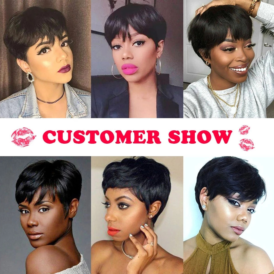 Ngắn Tóc Tóc Giả Pixie Cắt Thẳ - đánh giá và giá Short Pixie Cut Wig Human Hair Cheap