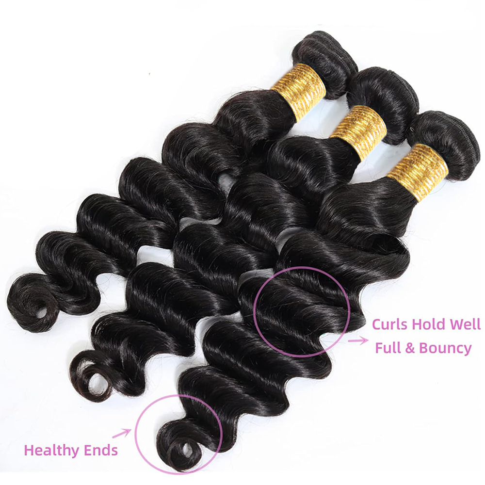 Loose Wave Human Hair Bundles  - đánh giá và giá Deep Wave 3 Bundles With Closure