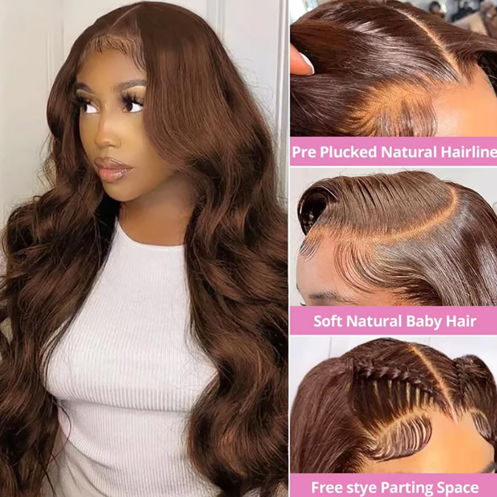 Chocolate #4 Body Wave Wig 220 - đánh giá và giá Hd Lace Frontal Wig Human Hair Pre Plucked