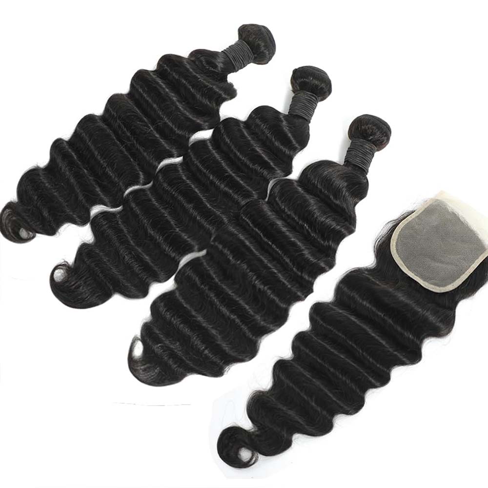Raw Loose Deep Wave Human Hair - đánh giá và giá Deep Wave 3 Bundles With Closure