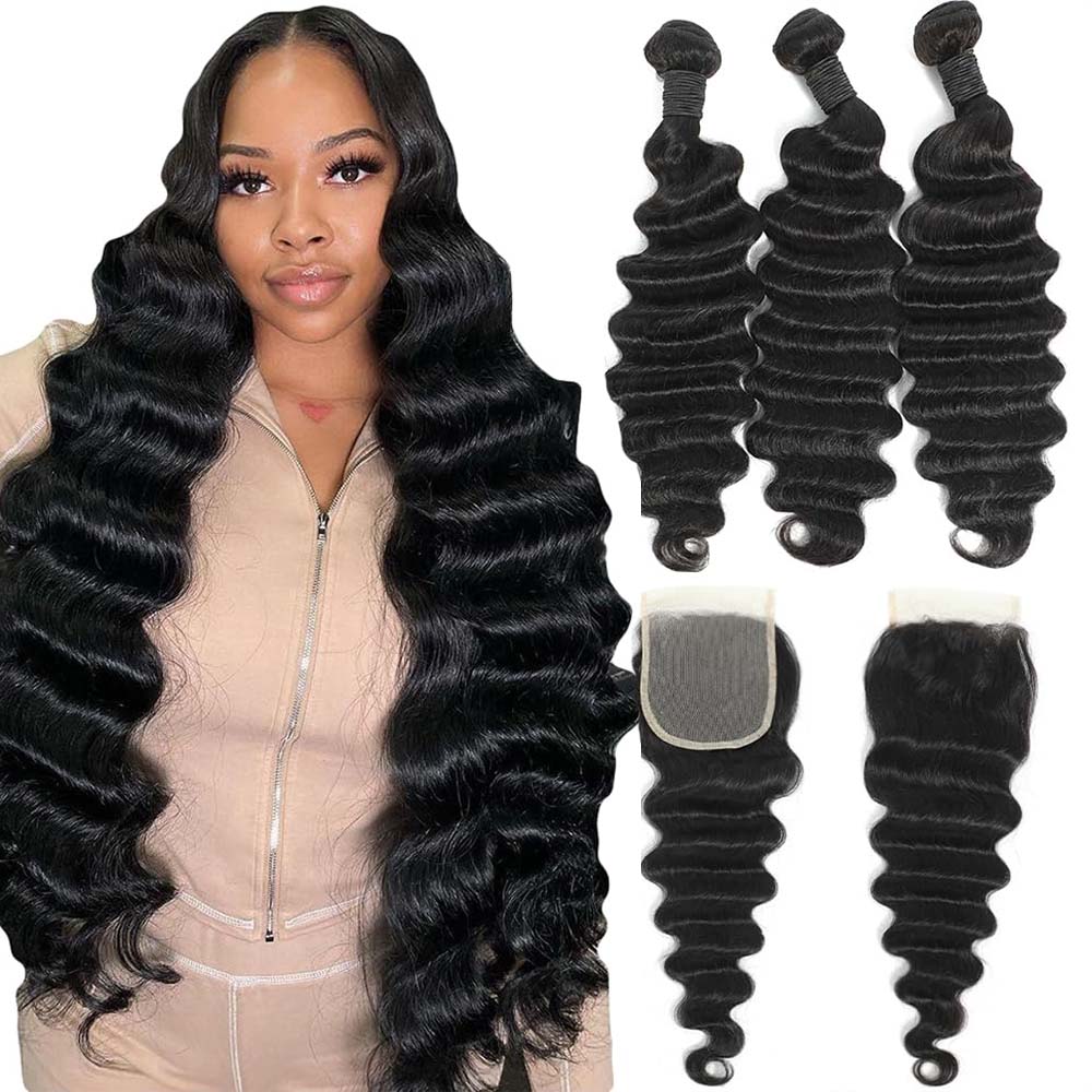 Raw Loose Deep Wave Human Hair - đánh giá và giá Deep Wave 3 Bundles With Closure