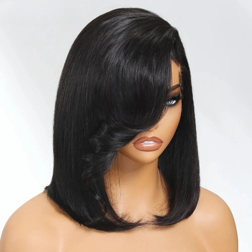 Black Short Bob Straight Lace  - đánh giá và giá Pre Parted 13X4 Lace Front Bob Wig