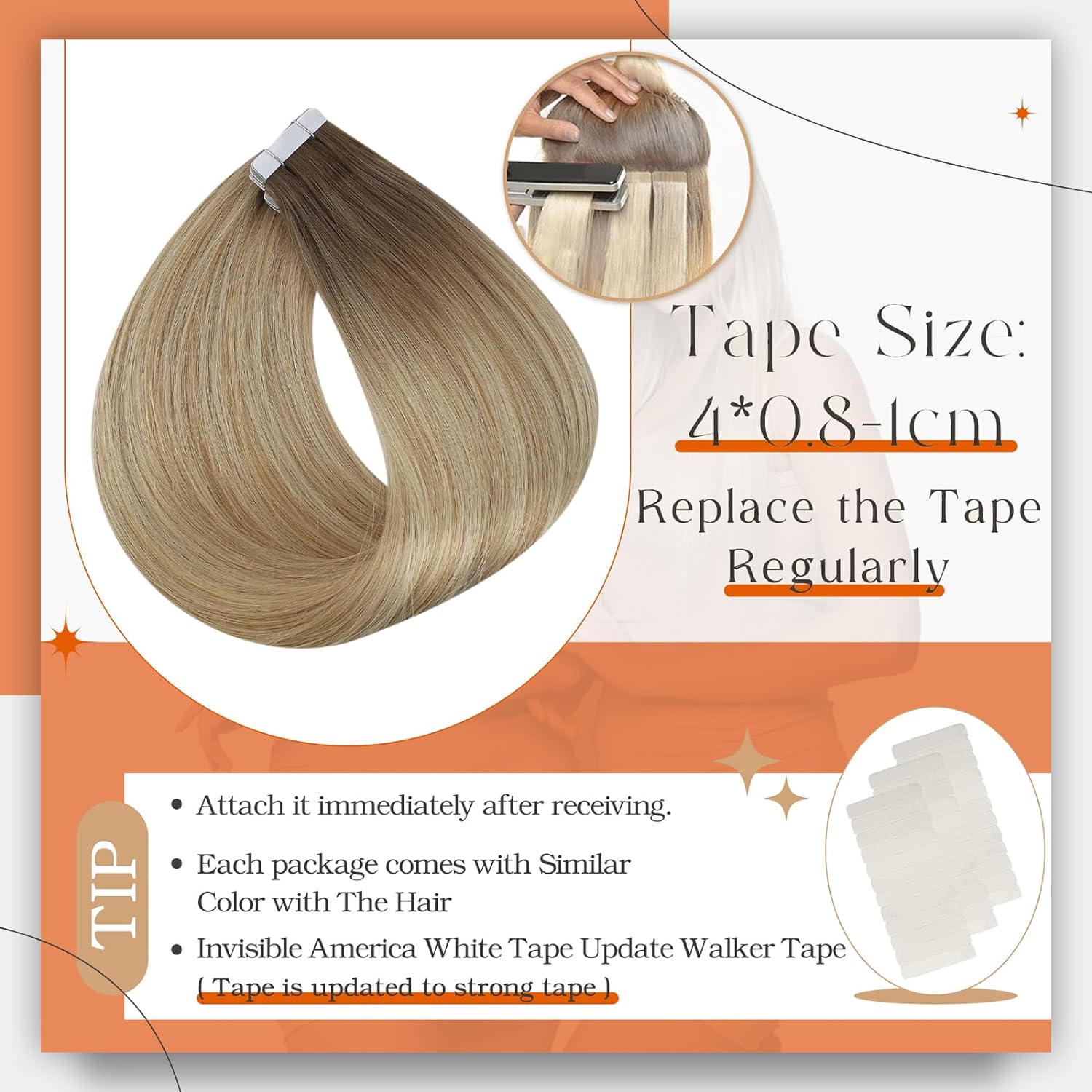 Toàn Phần Sáng Bóng Omber Băng - đánh giá và giá Invisible Tape In Extensions Real Hair