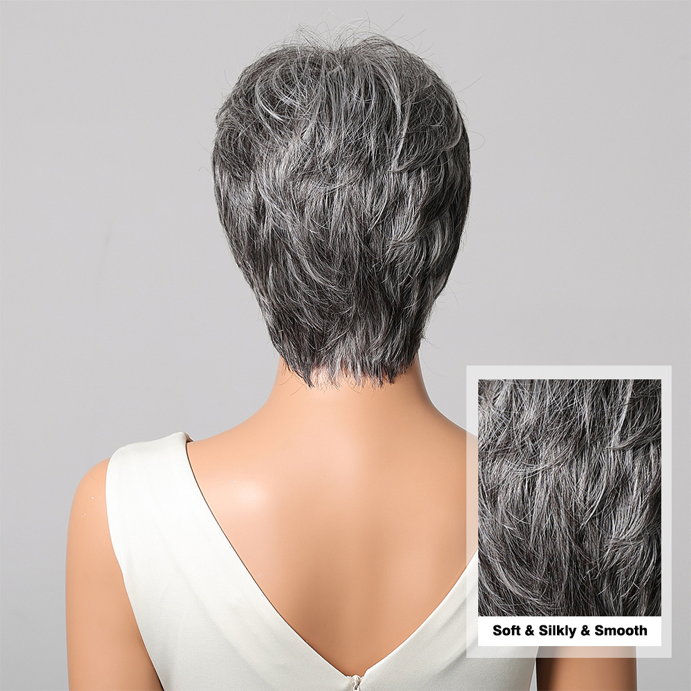 Short Pixie Cut Grey Human Hai - đánh giá và giá Short Pixie Cut Wig Human Hair Cheap
